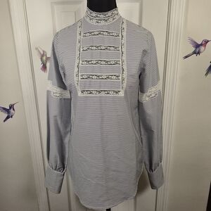 LAUREN Ralph Lauren Pinstripe Lace Victorian Prairie Blouse S – Cottagecore